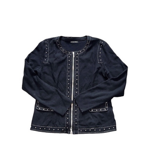 Michael Simon‎ Black Studded Crewneck Zip Up Cardigan Jacket